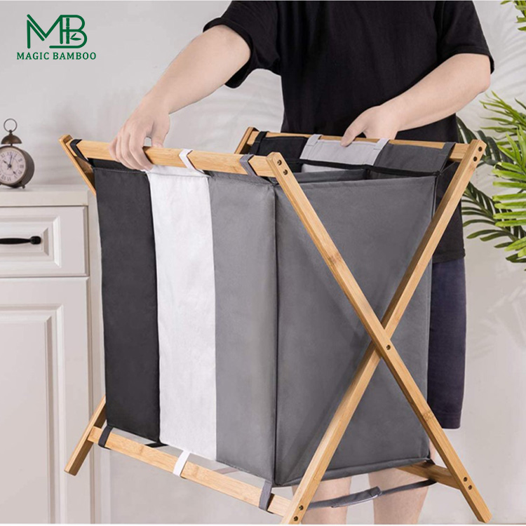 Bamboo at Oxford Fabric Laundry Basket na may hawakan