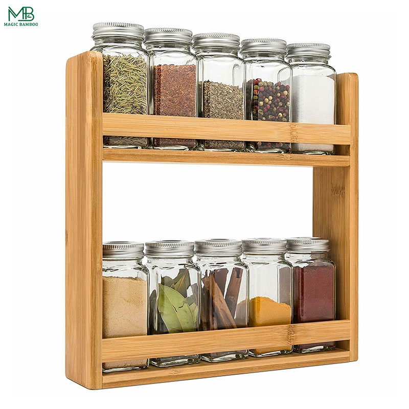 KVSERT 2 Strati Di Bambù Rack Di Stoccaggio Vaso Di Spezie Bottiglia Condimento Rack Decorazione Organizzatore Mensola Casa Desktop Rack